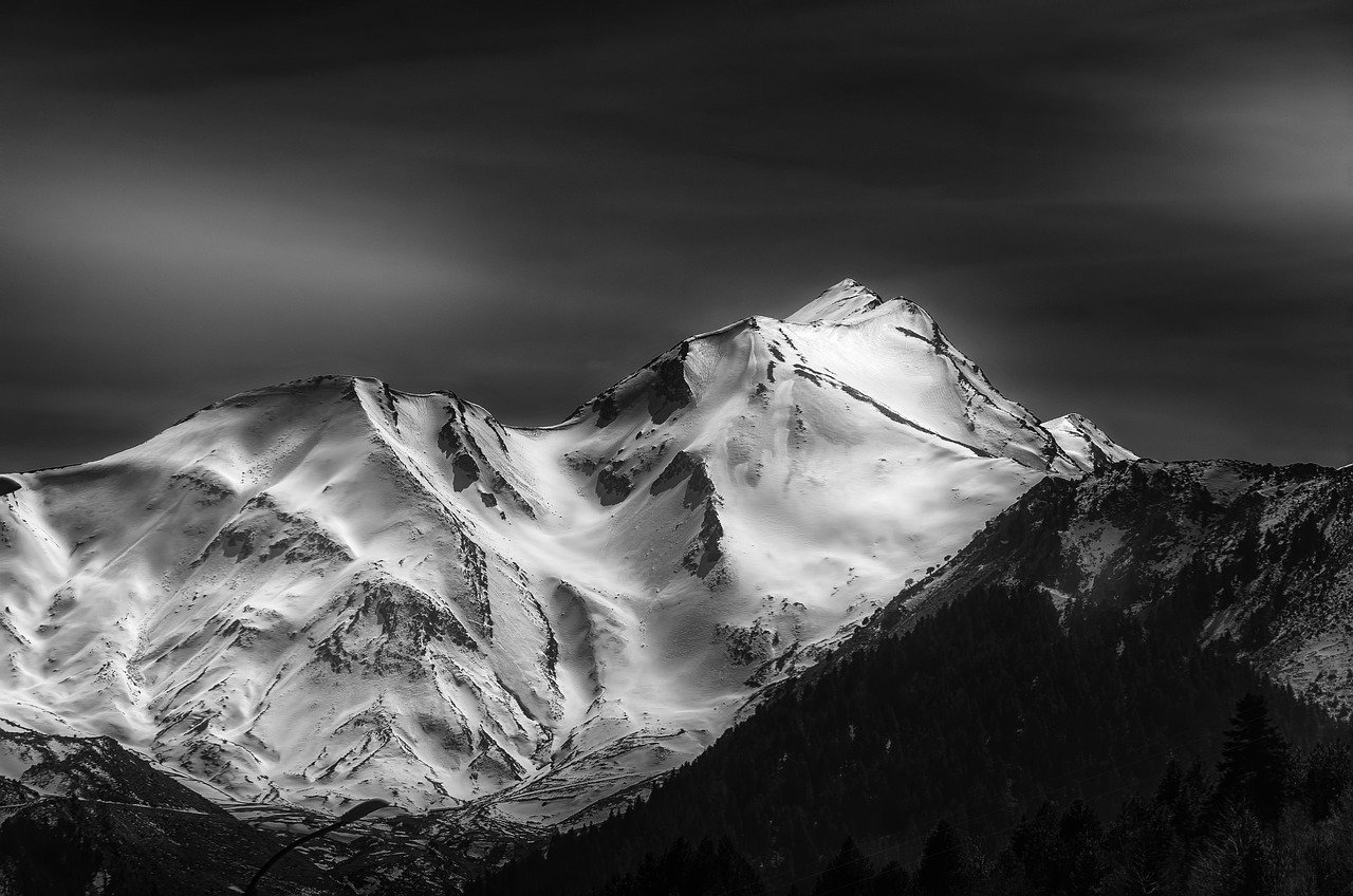 mountain, peak, bw, landscape, nature, summit, top, sky, scenic, high, snow, outdoor, scenery, extreme, winter, rock, alpine, climb, greece